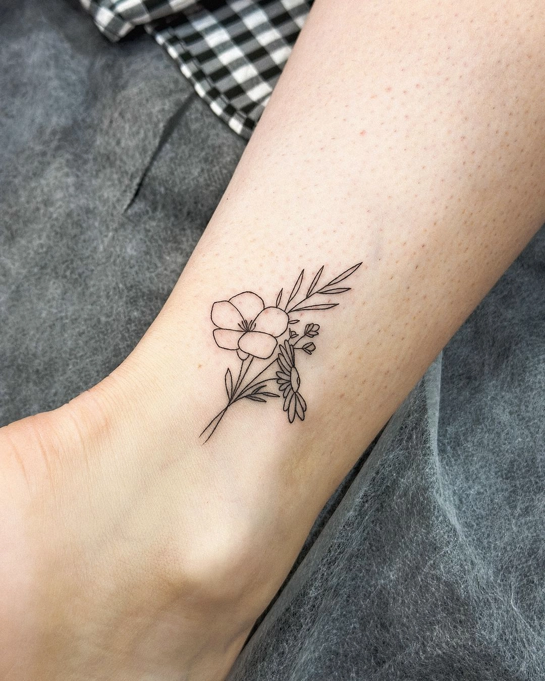 Minimalist Botanical Ankle Tattoo