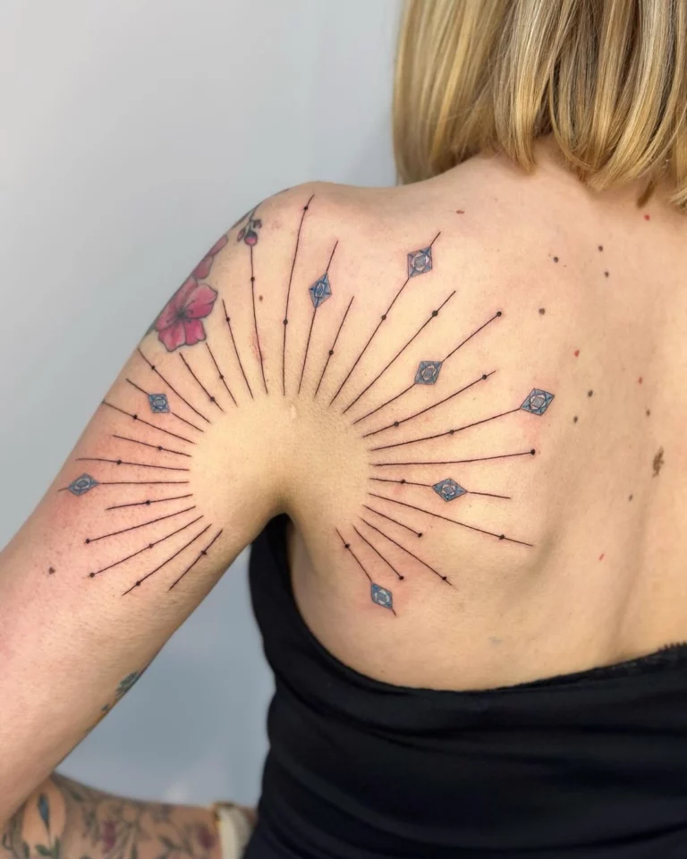 Sunburst Geometric Back Tattoo