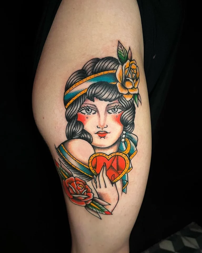 Vintage Heart Embrace Tattoo