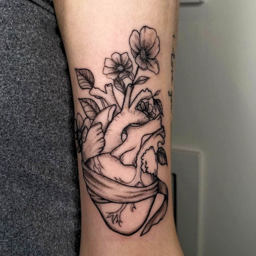 Anatomical Heart Bloom Tattoo
