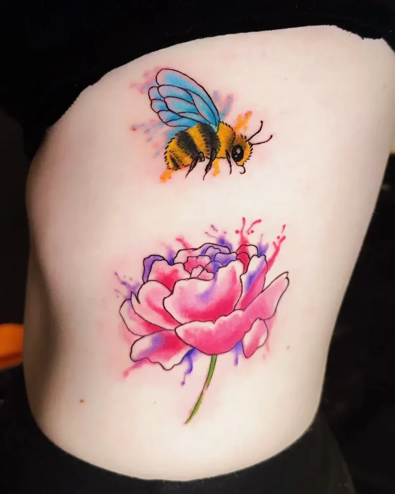 Bee and Blossom Watercolor Tattoo