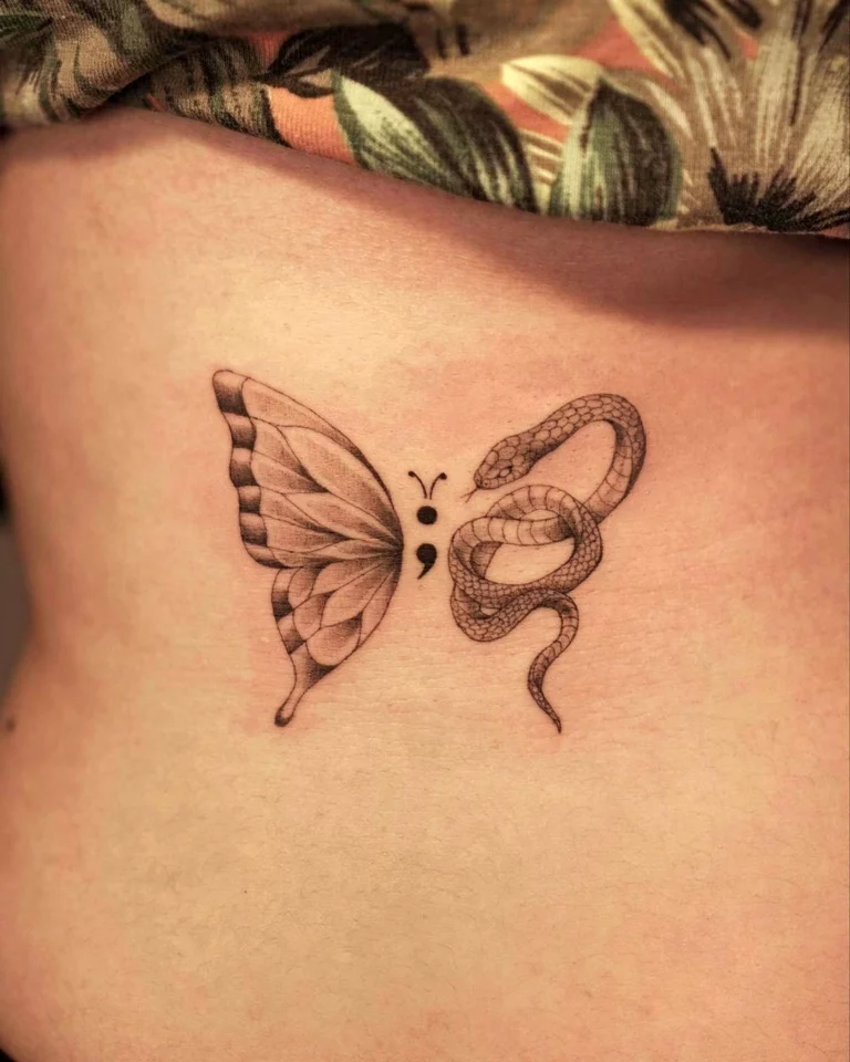 Butterfly Semicolon Snake Tattoo