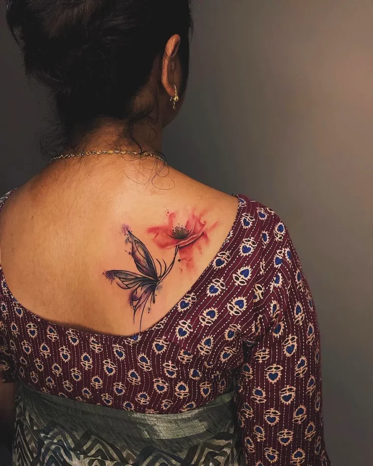 Butterfly Watercolor Blossom Tattoo