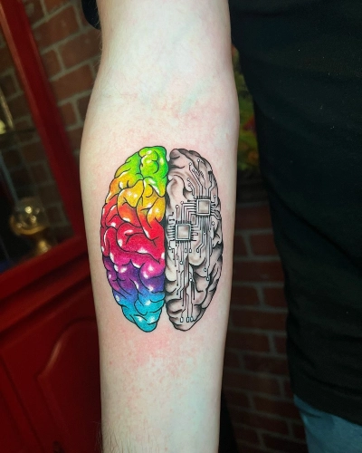 Colorful Brain Circuitry Tattoo