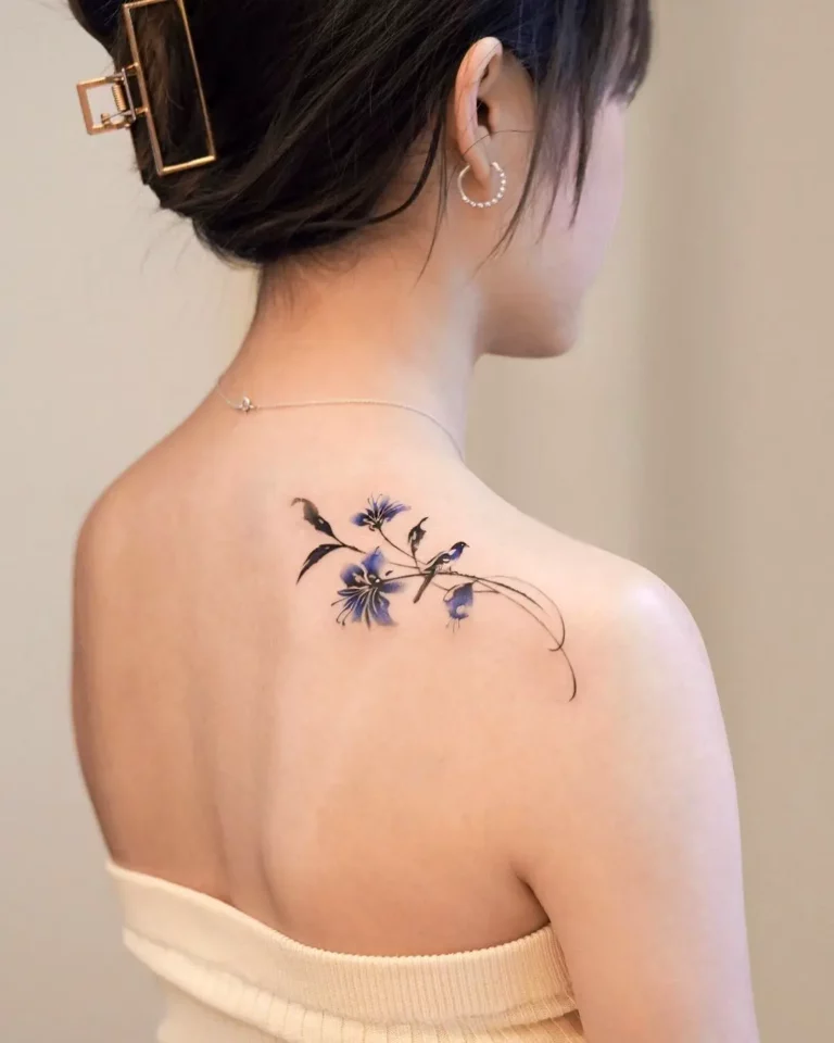 Elegant Watercolor Blue Flowers Tattoo