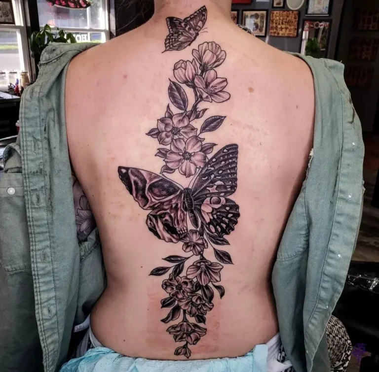 Energetic Botanical Butterfly Tattoo