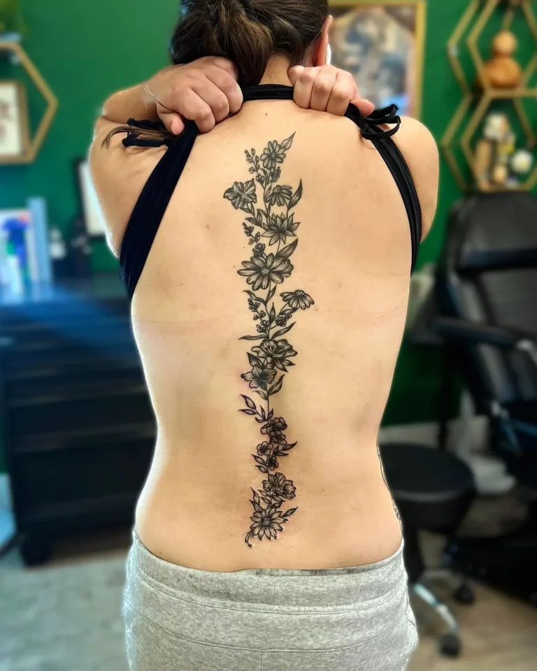 Energetic Spine Floral Tattoo