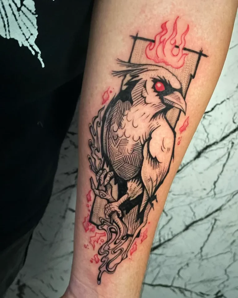 Fiery Crow Watercolor Tattoo