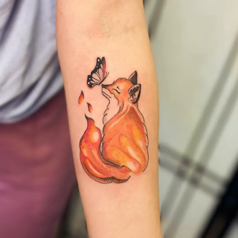 Fire Fox Butterfly Watercolor Tattoo