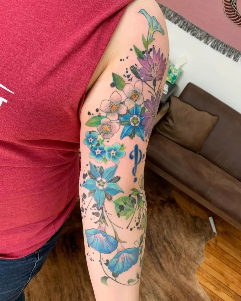 Floral Melody Watercolor Tattoo