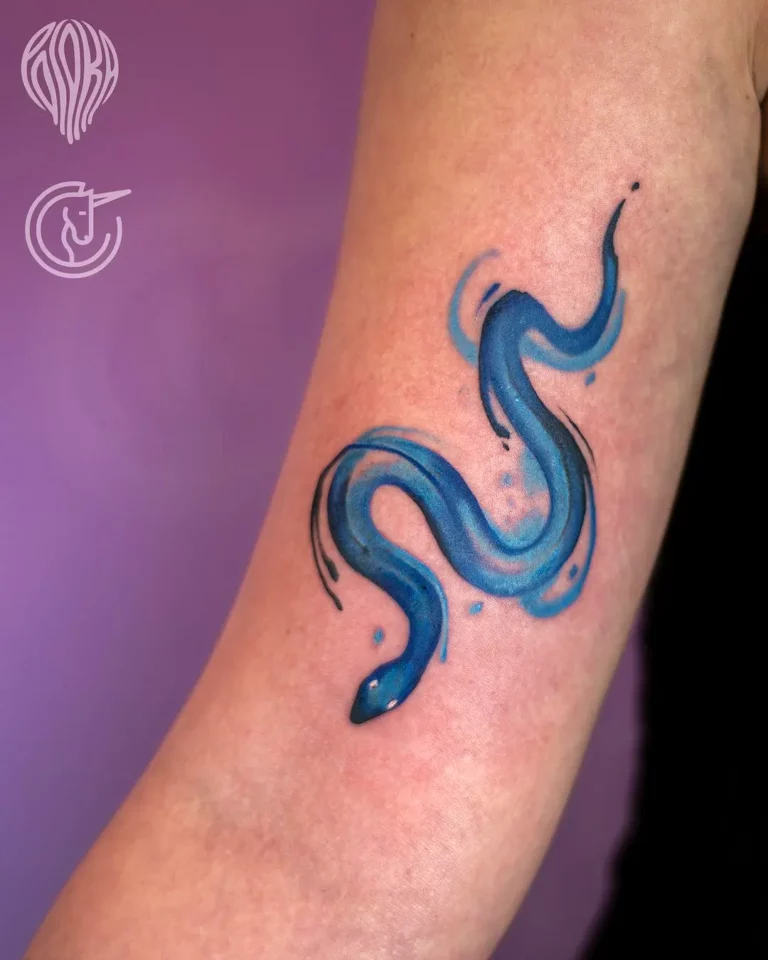 Fluid Blue Serpent Tattoo