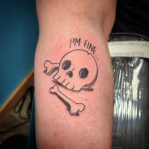 I'm Fine Skull Mental Health Tattoo