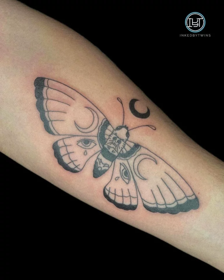 Mystical Moth Crescent Moon Tattoo