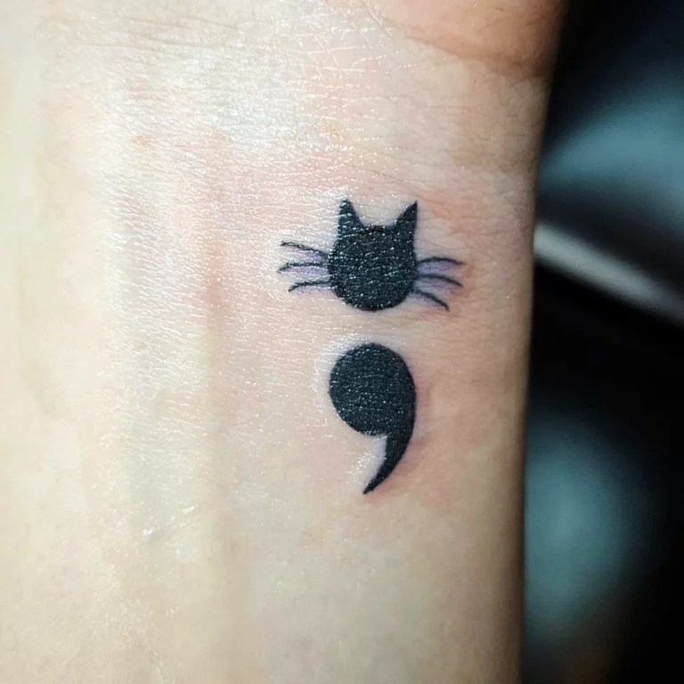 Semicolon Cat Motif Tattoo
