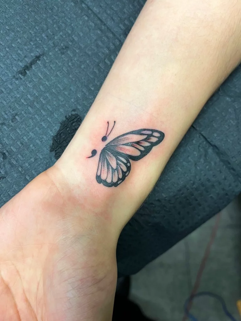 Semicolon Delicate Butterfly Tattoo