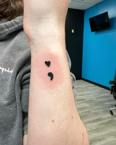 Semicolon Heart Pause Tattoo