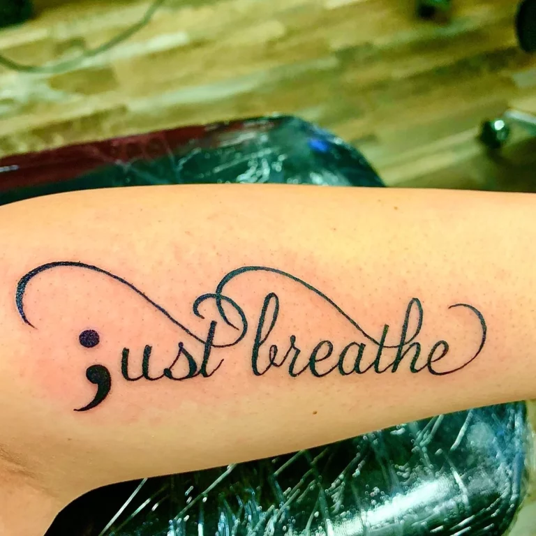 Semicolon ‘Just Breathe’ Inspirational Tattoo