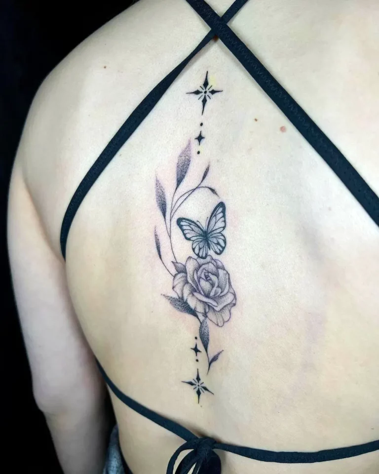 Starlit Butterfly Rose Tattoo
