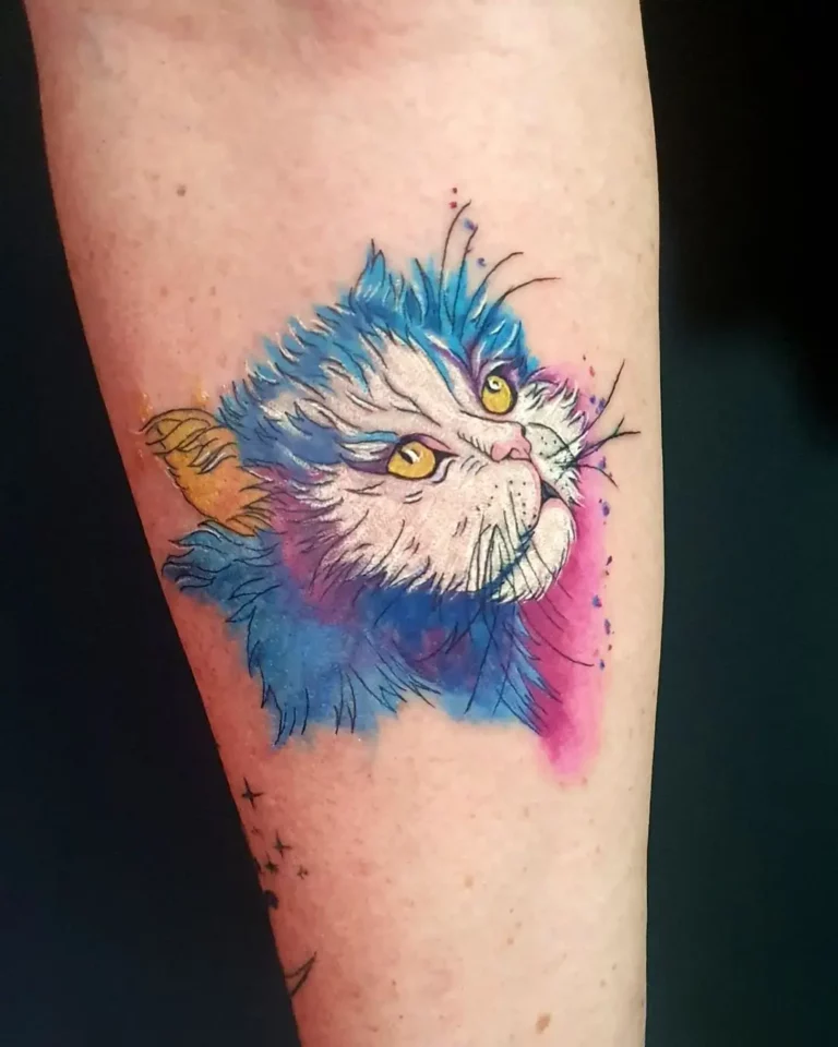 Vibrant Watercolor Cat Tattoo