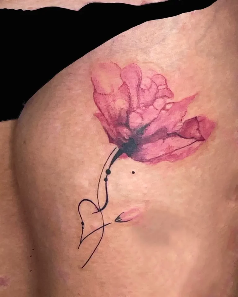Watercolor Blossom Heartbeat Tattoo