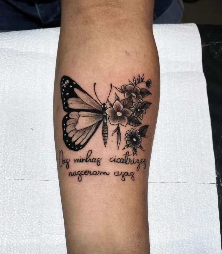 Butterfly Blossom Script Tattoo