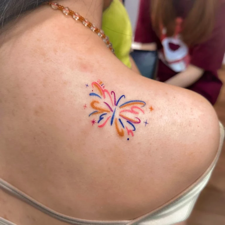 Colorful Butterfly Silhouette Tattoo