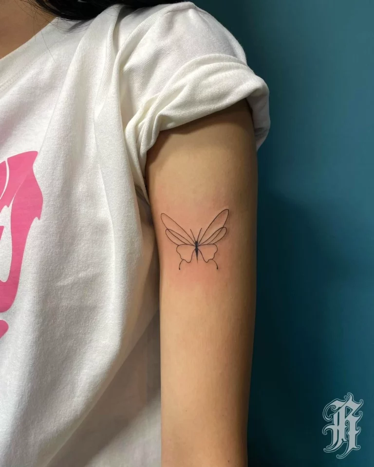 Elegant Butterfly Line Tattoo