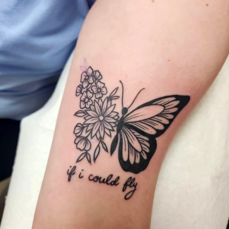Floral Script Butterfly Tattoo