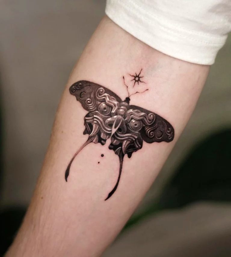 Moth Cracked Star Tattoo