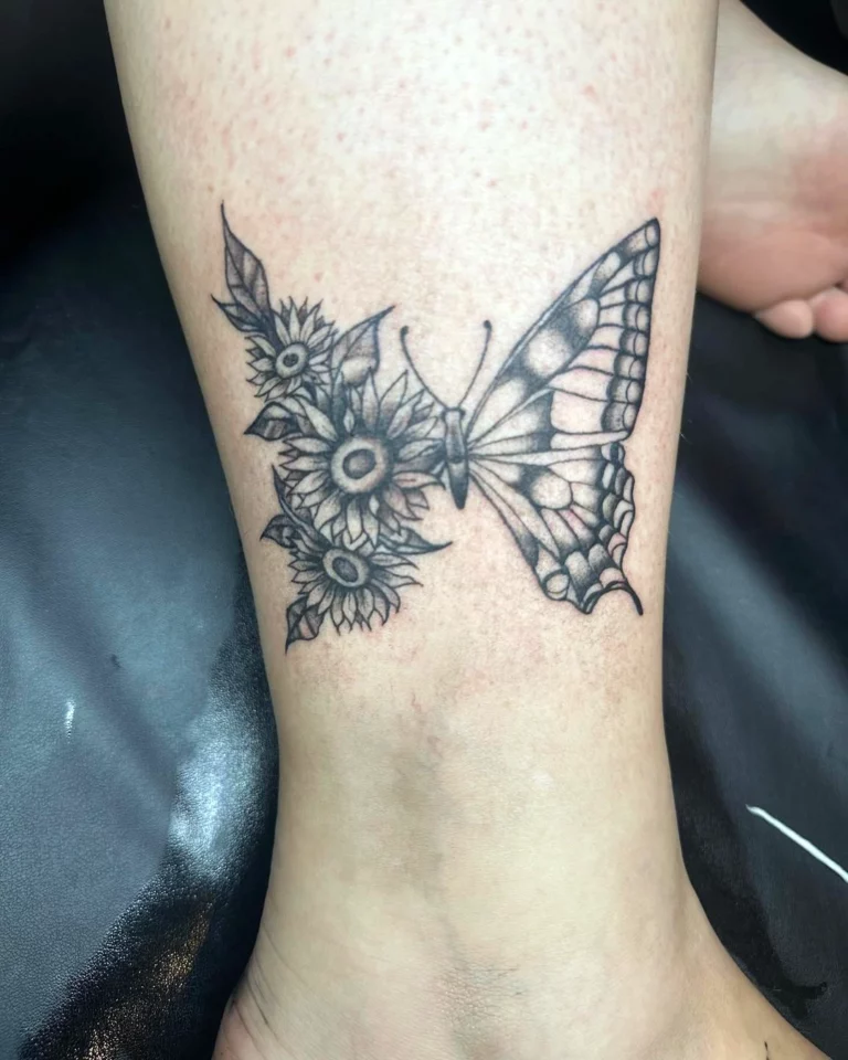 Sunflower and Butterfly Transformation Tattoo